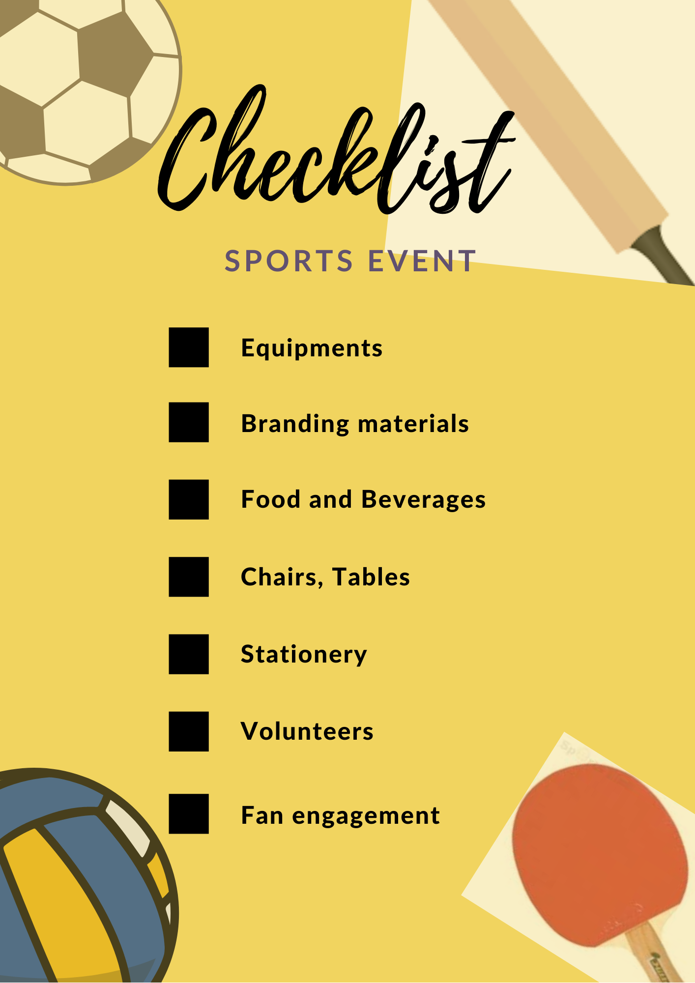 Checklist of things you need to have for a sports event